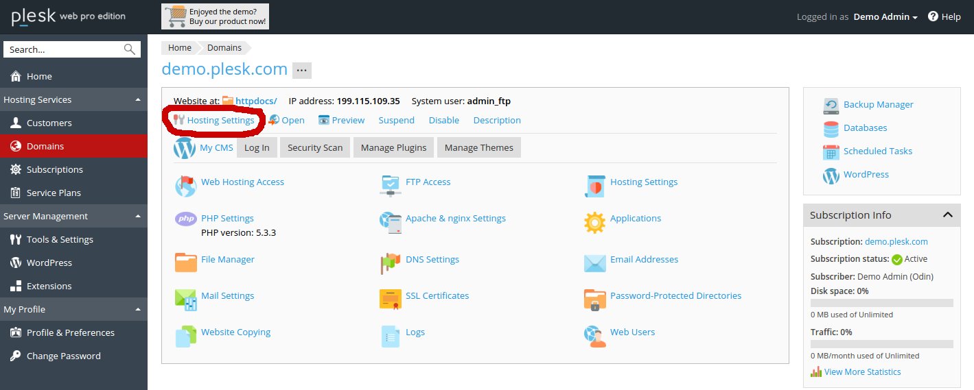Plesk Hosting Settings