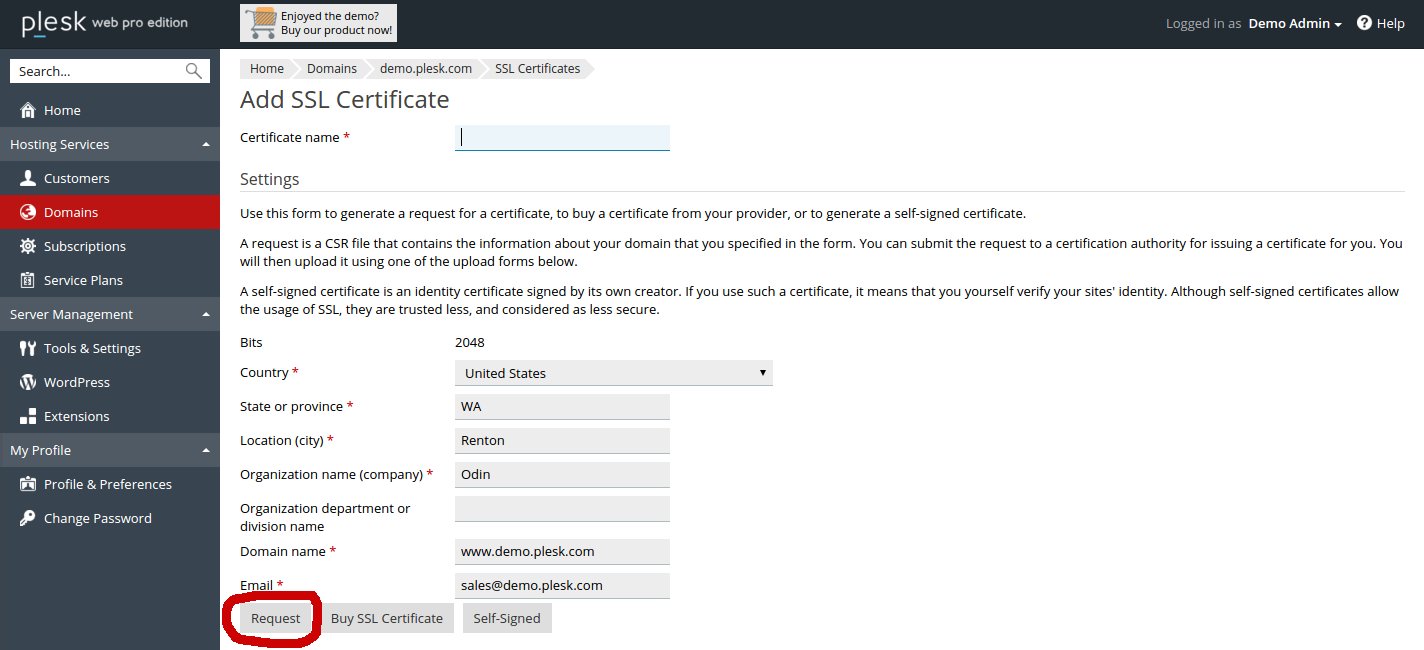 Request SSL in Plesk 12.5