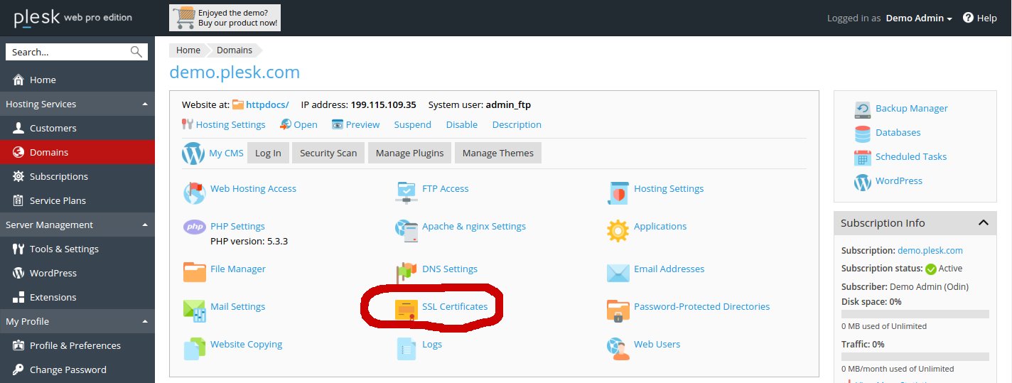 SSL Certicate in Plesk 12.5