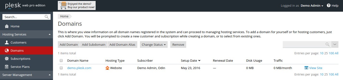 Domain List in Plesk 12.5