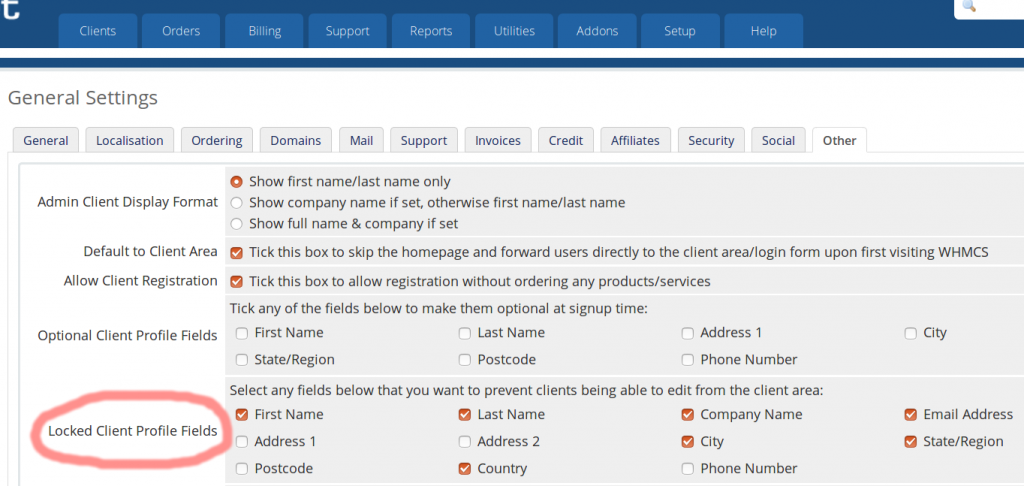 whmcs lock customer address1