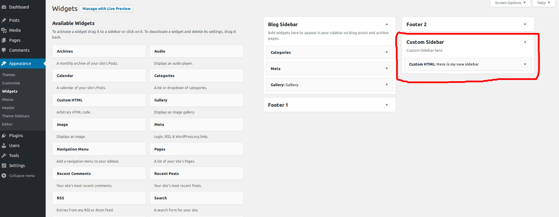 Easy Custom Sidebars plugin