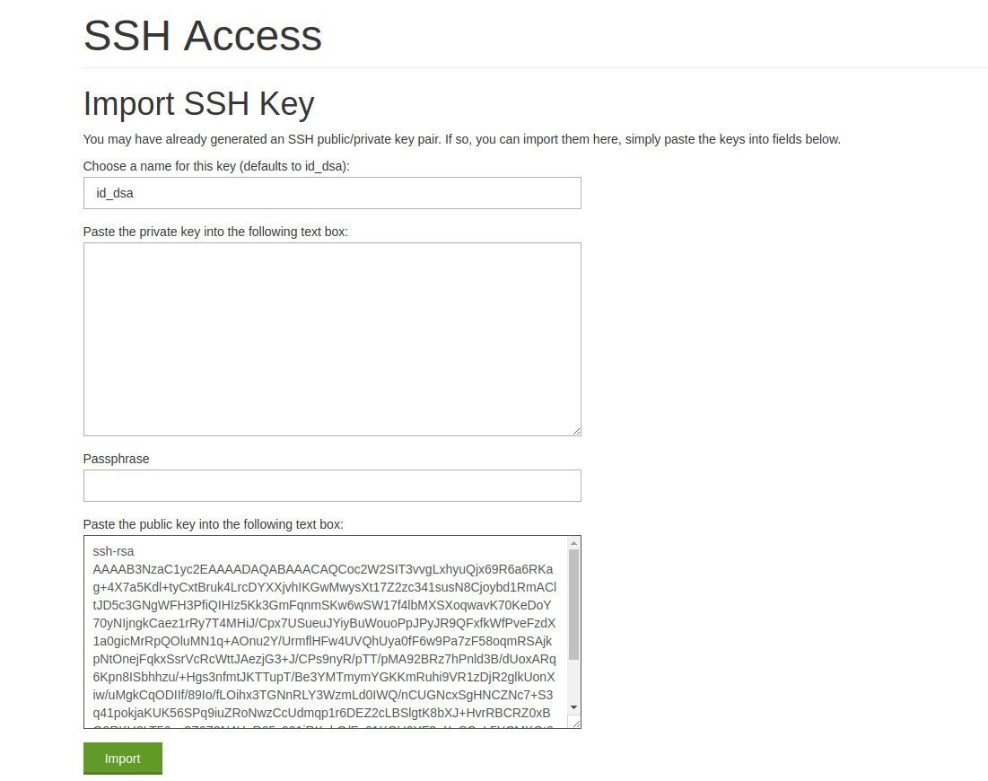 SSH Key in cPanel