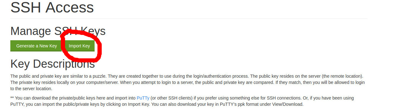 SSH Key in cPanel