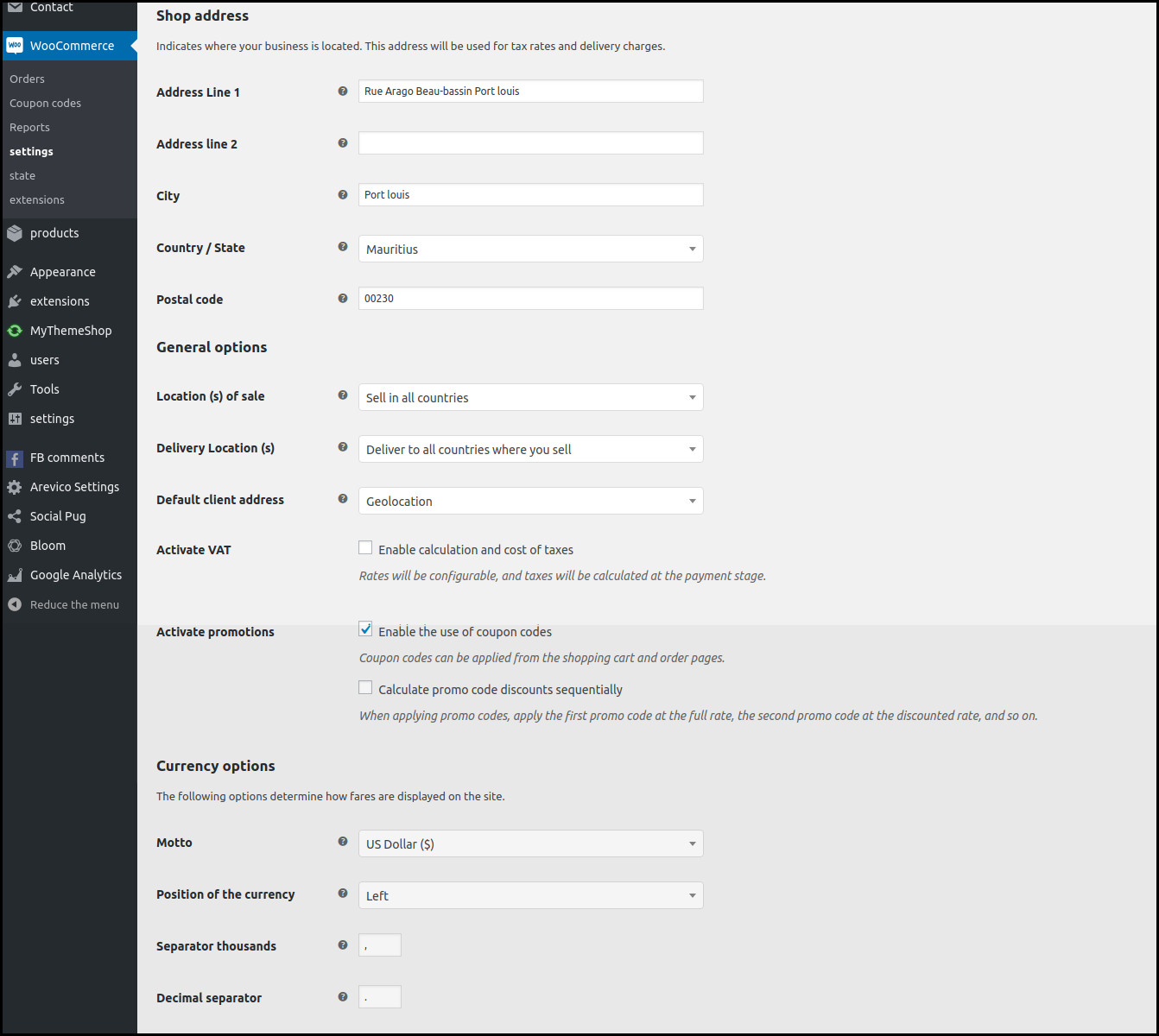 woocommerce settings