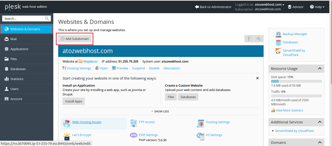 using plesk control panel