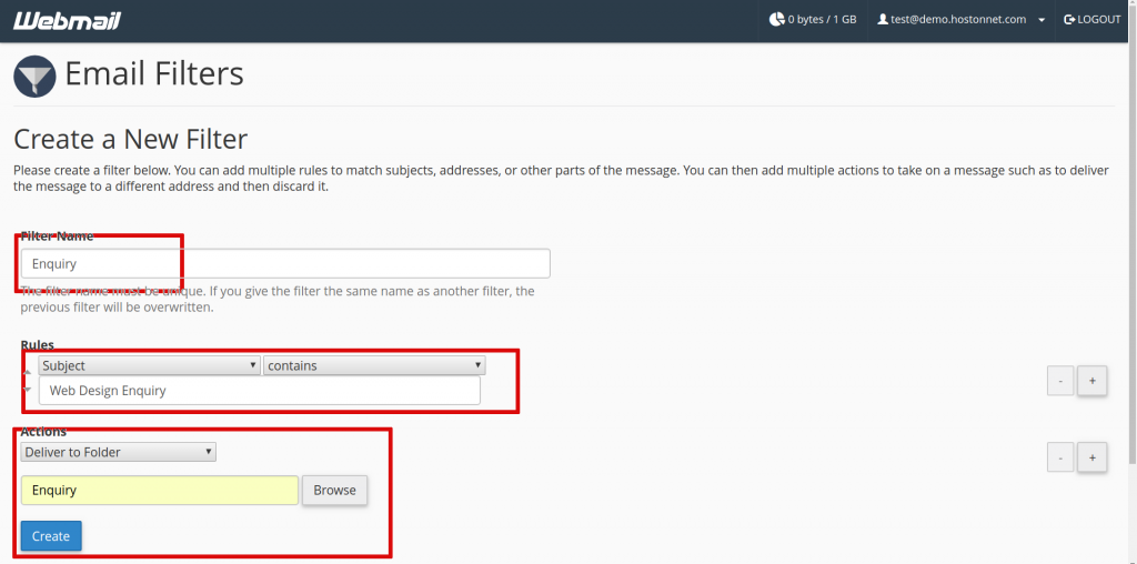 How to create an Email Filter in Webmail | HostOnNet.com