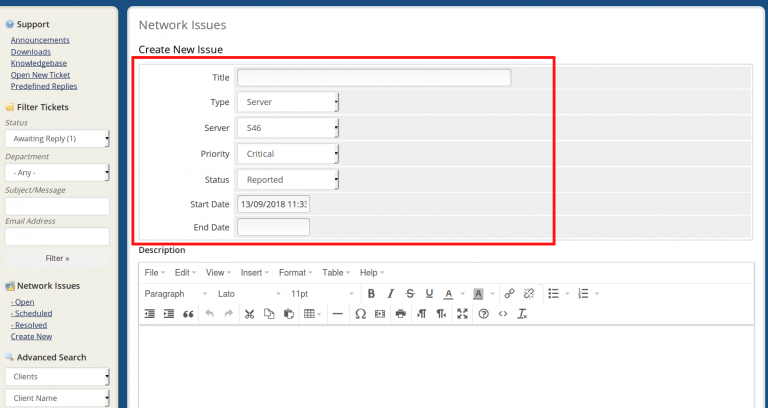 How to report a network issue using WHMCS ? - HostOnNet.com